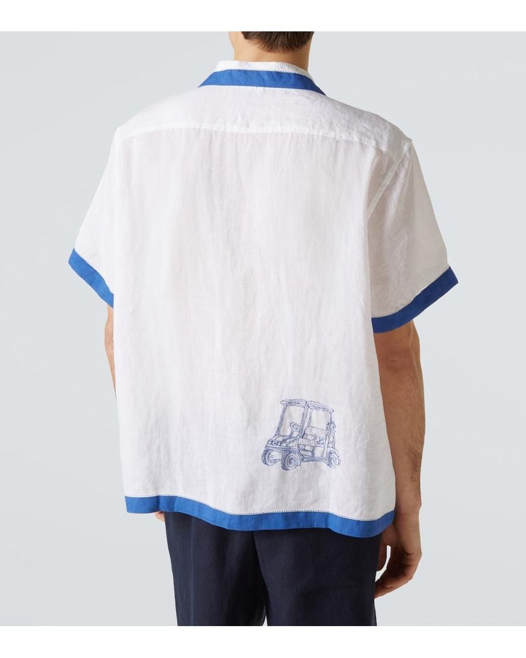 Bode Blue Club Champion Embroidered Linen Shirt for men