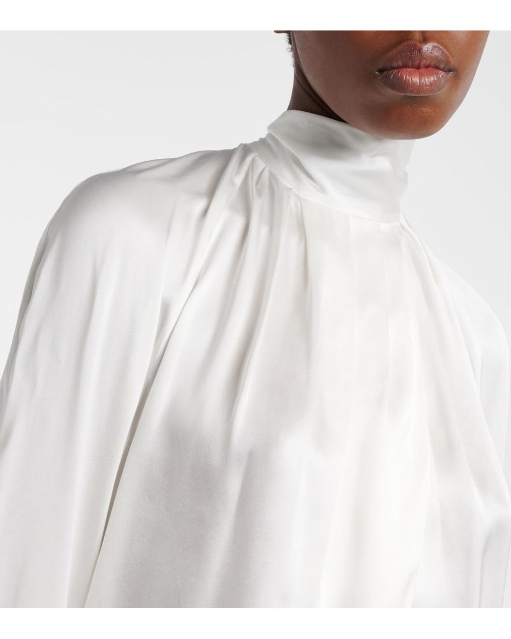 Balmain White Draped Silk Satin Blouse