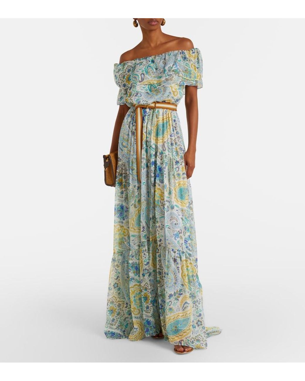 Etro Blue Paisley Silk Chiffon Maxi Dress