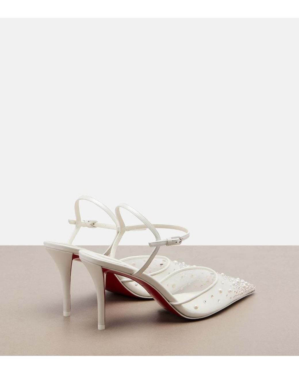 Christian Louboutin White Miss Z Embellished Slingback Pumps