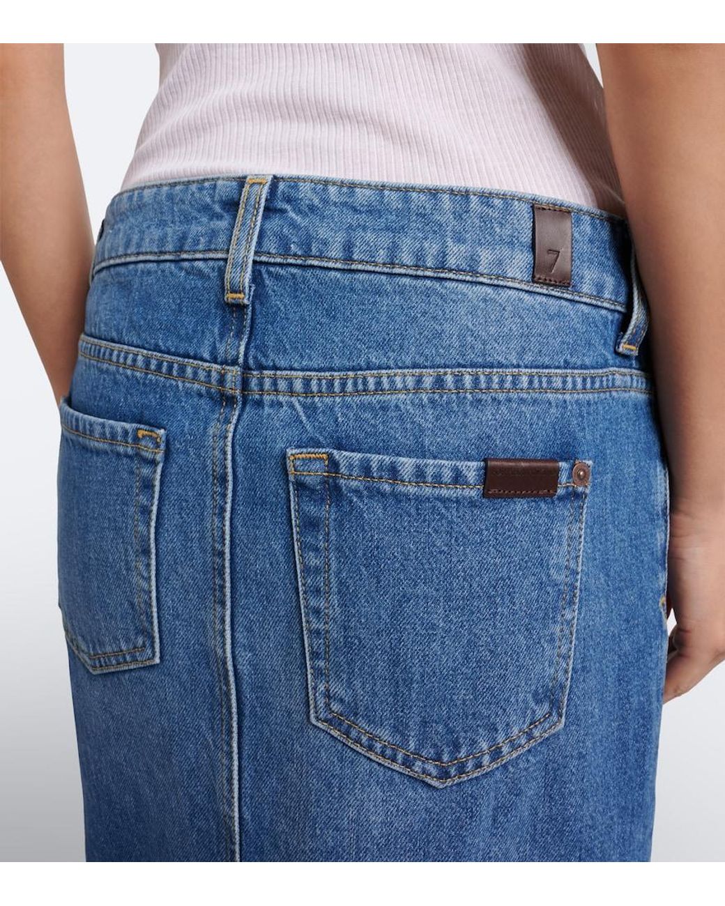 7 For All Mankind Blue Denim Maxi Skirt