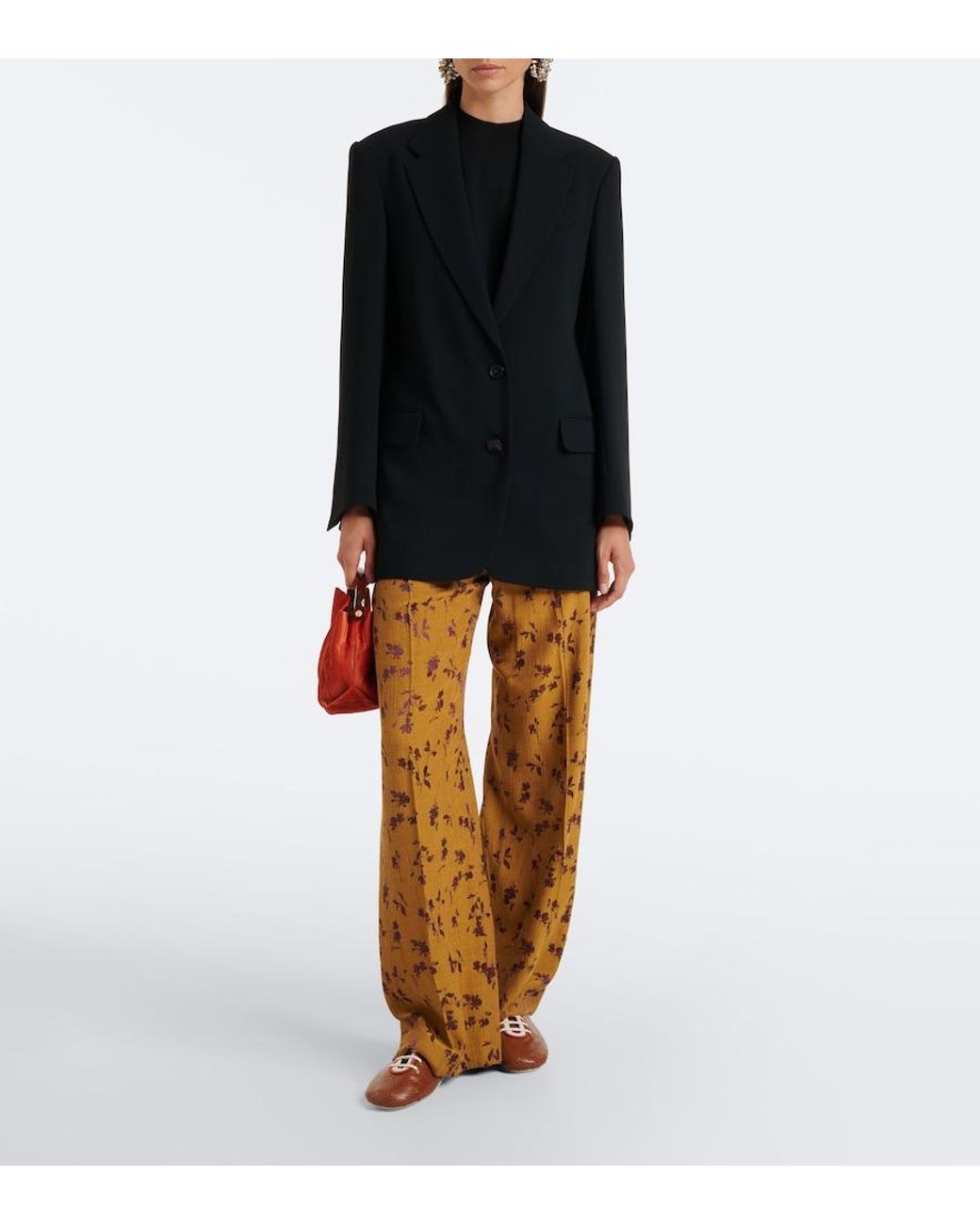 Dries Van Noten Yellow Floral Wide-Leg Pants