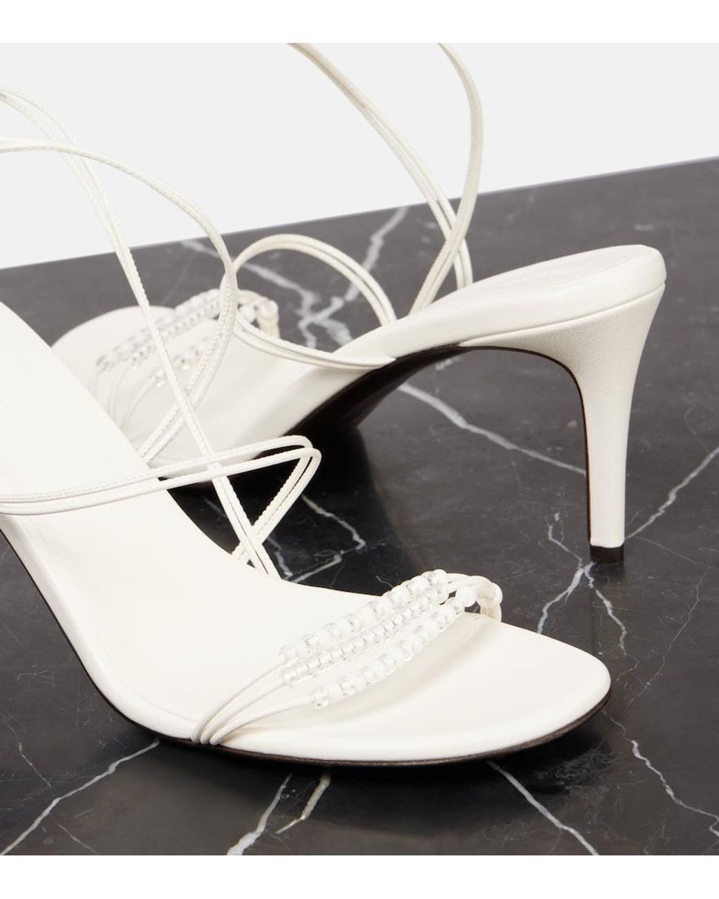 Khaite White Loop 75 Embellished Leather Sandals