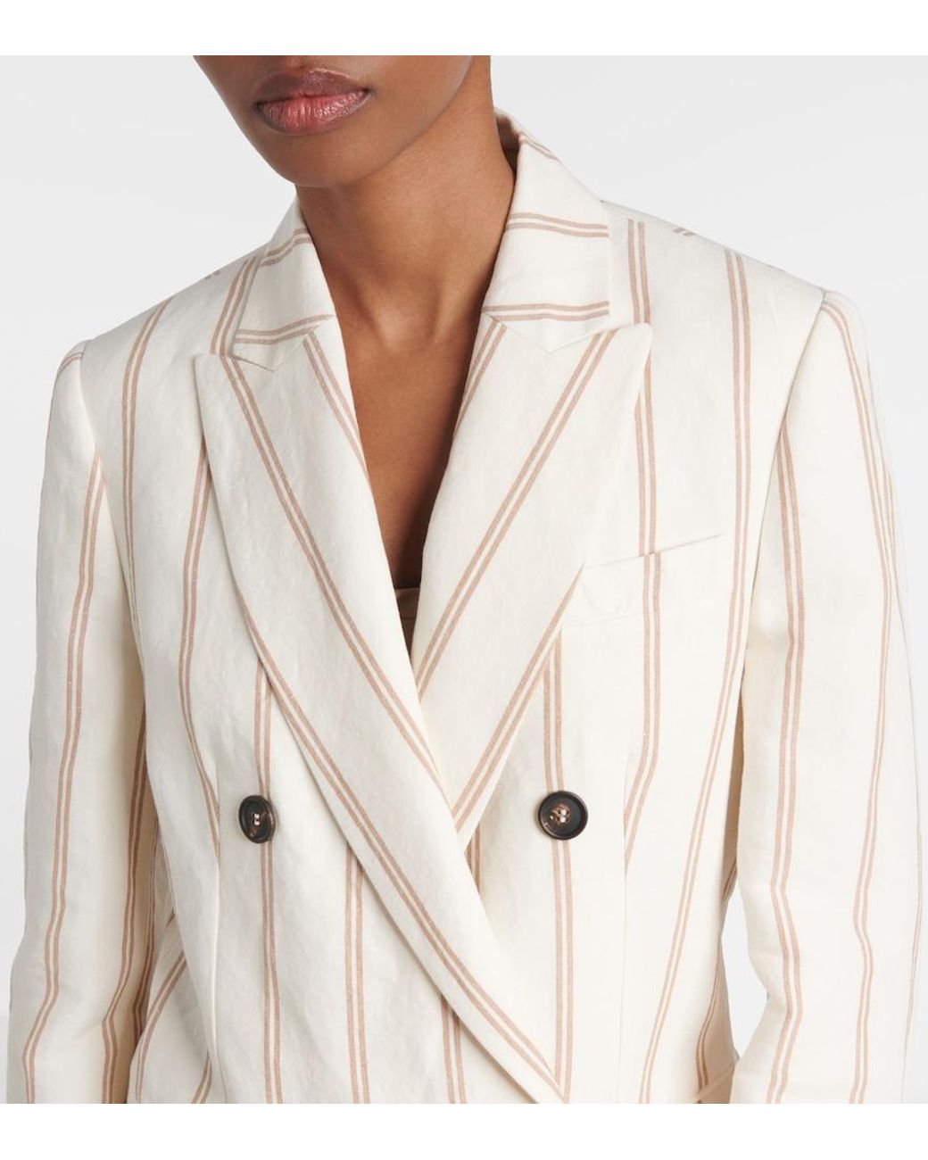 Brunello Cucinelli Natural Striped Linen And Cotton Blazer