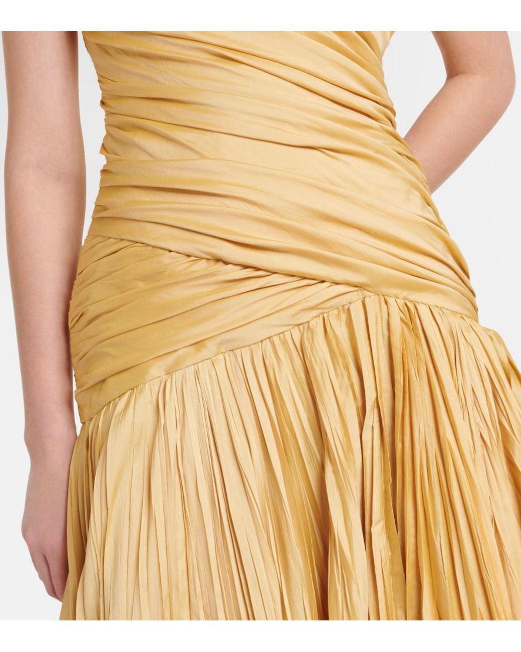 Marmar Halim Metallic Draped One-Shoulder Taffeta Gown