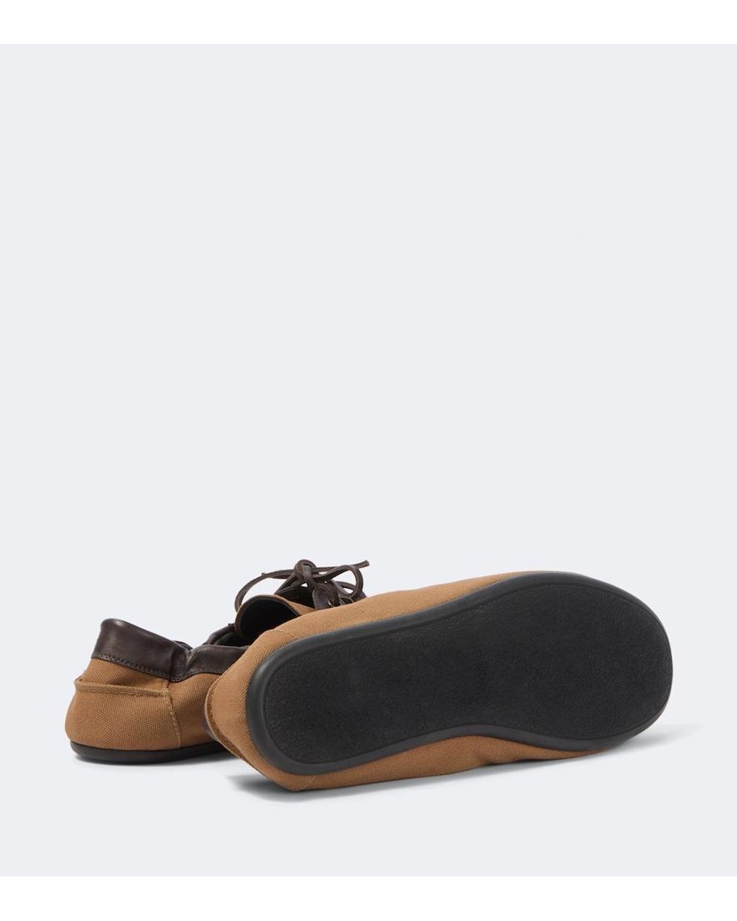 Prada Brown Shuffle Leather-Trimmed Canvas Boat Shoes for men