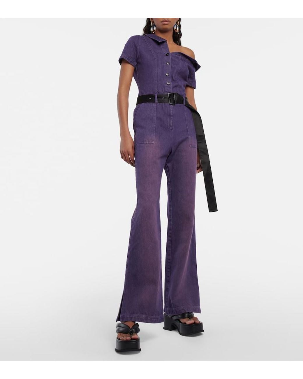 DIDU Purple One-Shoulder Denim Jumpsuit