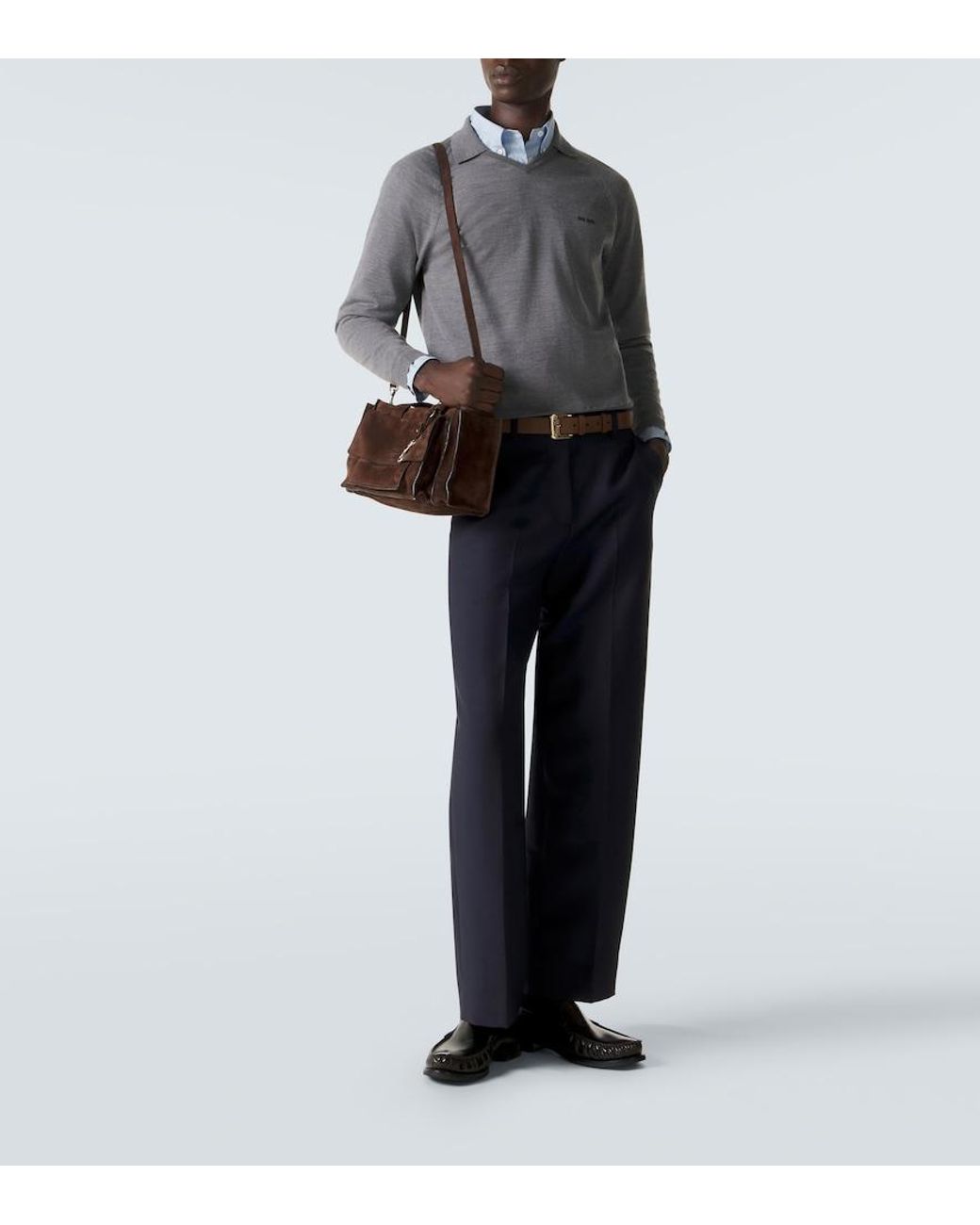 Miu Miu Gray Virgin Wool Polo Sweater for men