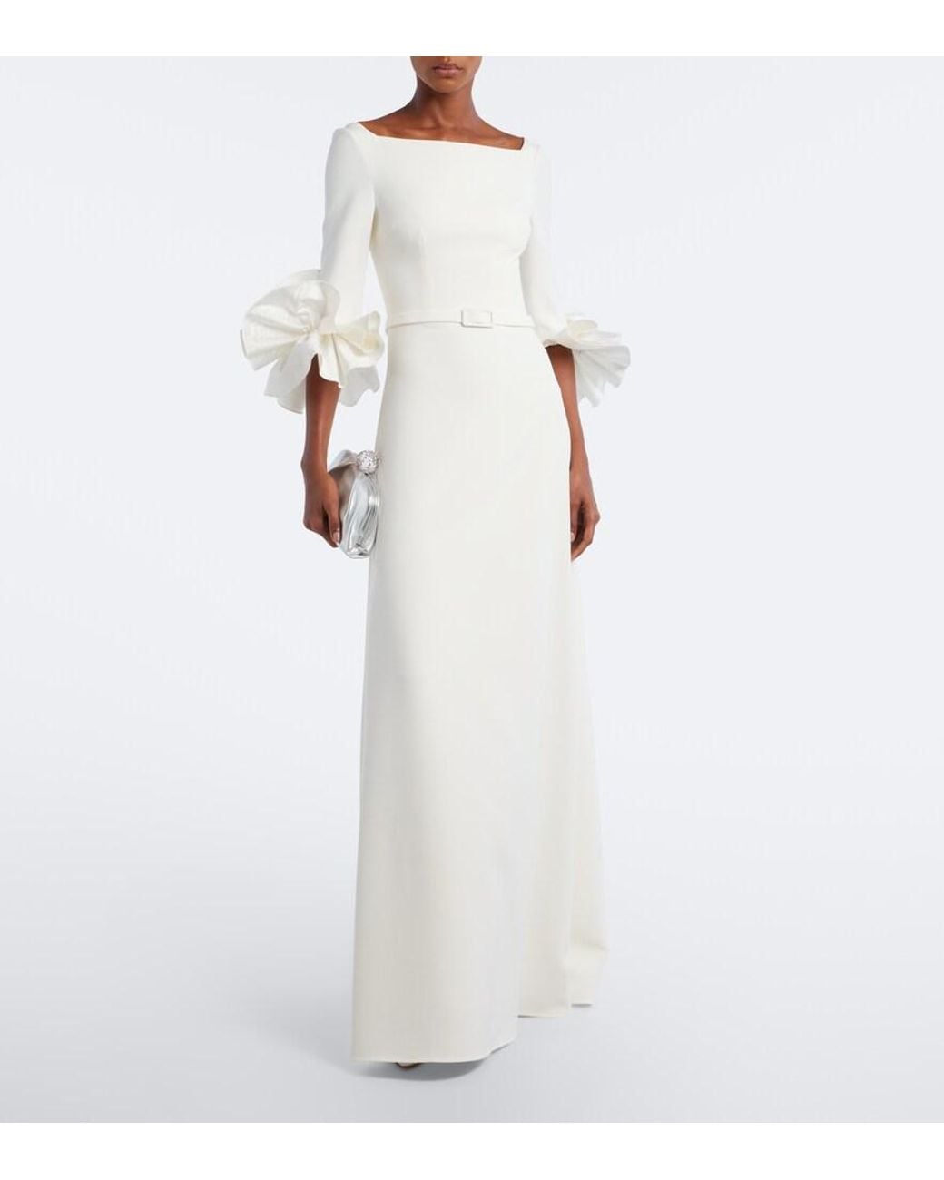 Safiyaa White Belisa Belted Ruffled Crepe Gown