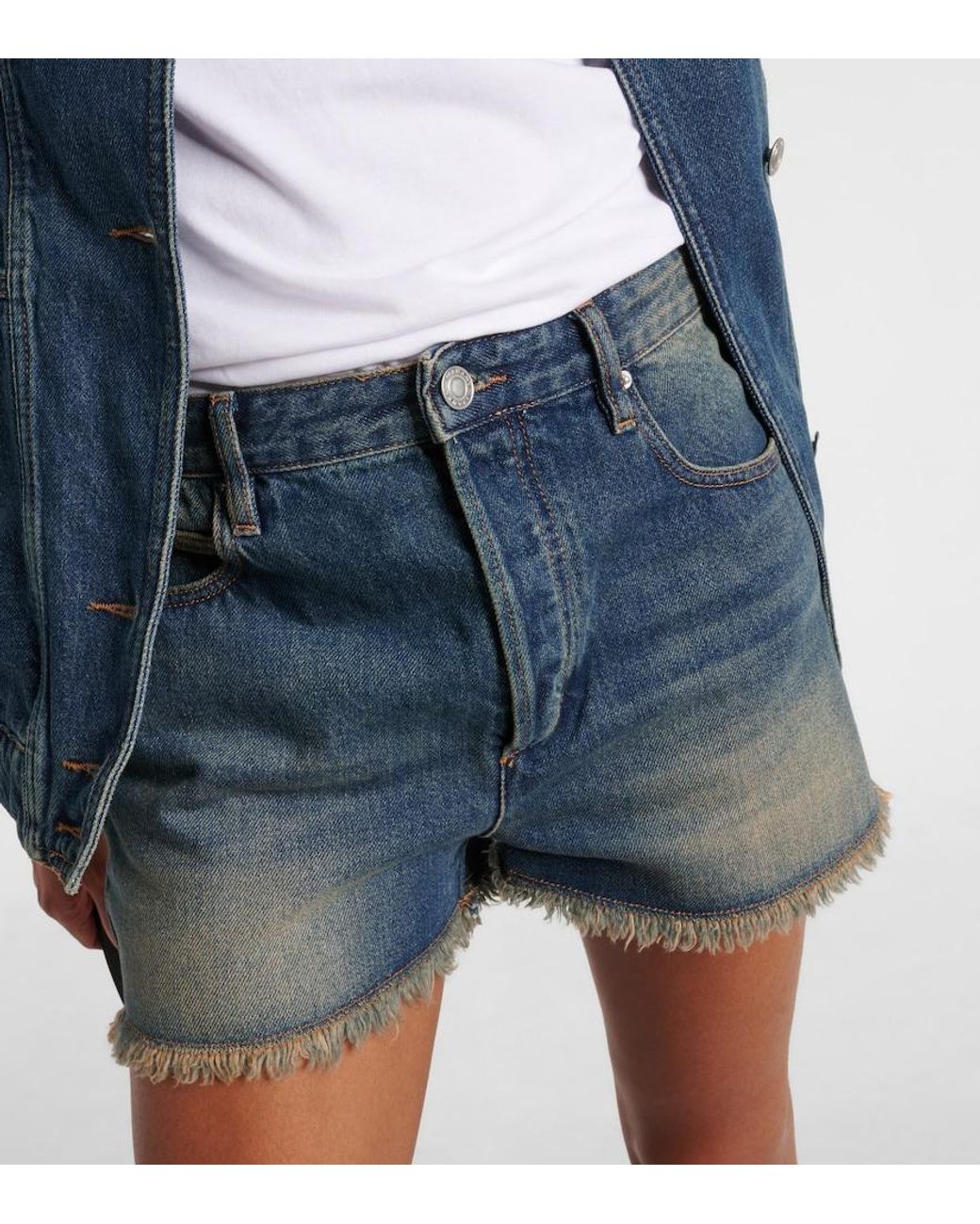 Isabel Marant Blue Denim Cotton-Hemp Lesia Shorts