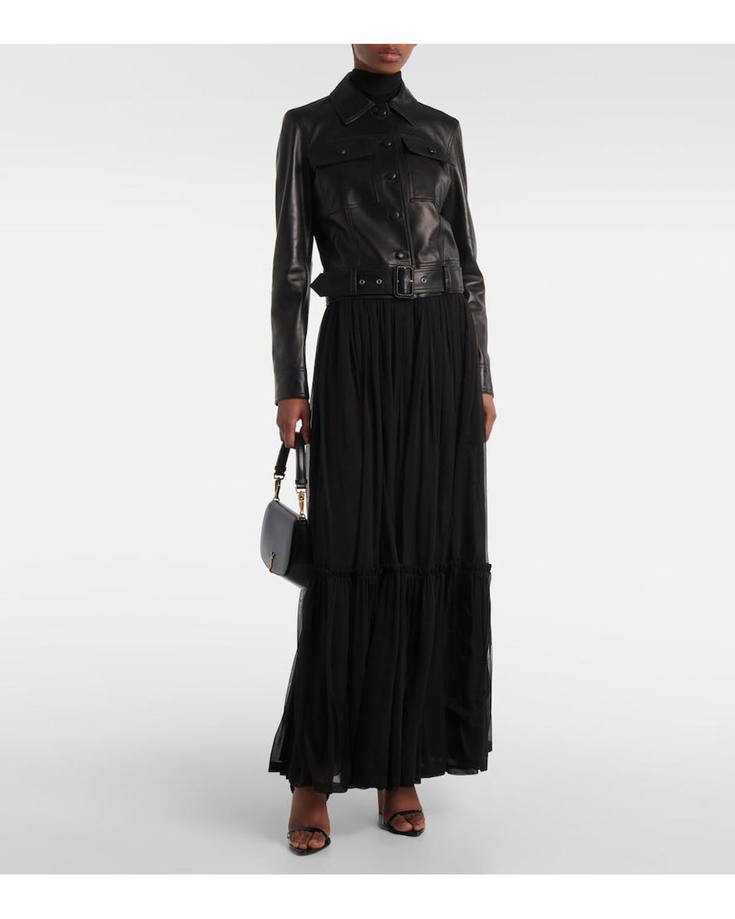 Chaqueta Cropped De Piel Saint Laurent de color Black