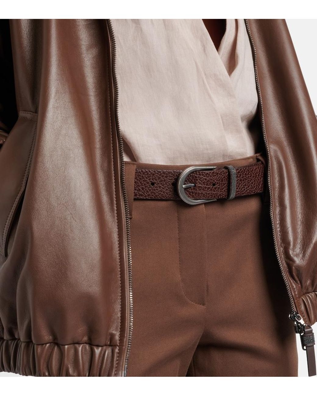 Brunello Cucinelli Brown Monili Leather Belt