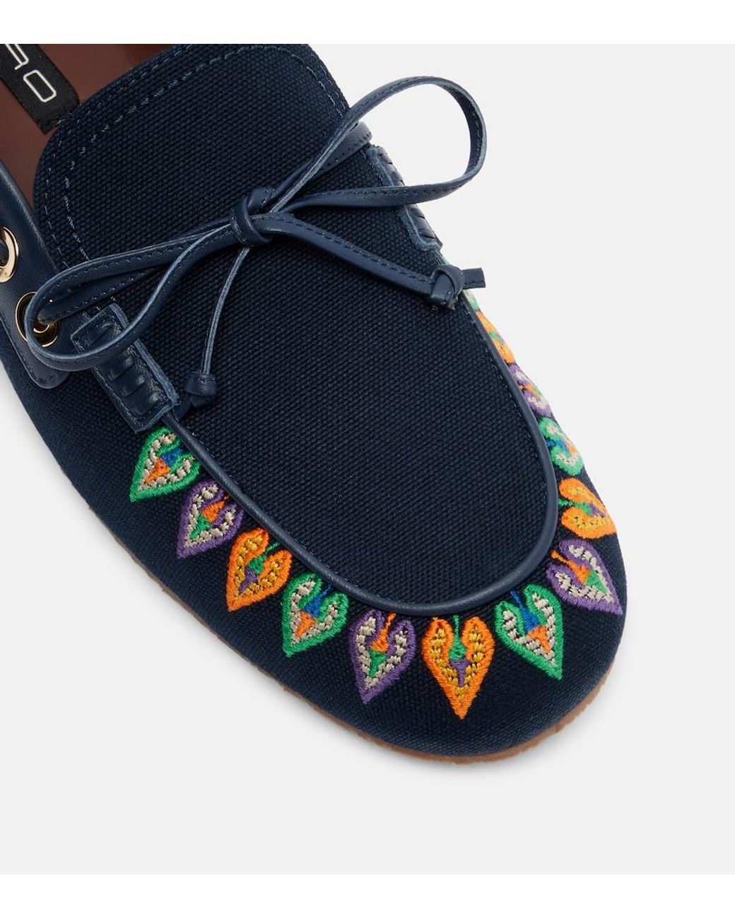 Etro Blue Embroidered Canvas Boat Shoes
