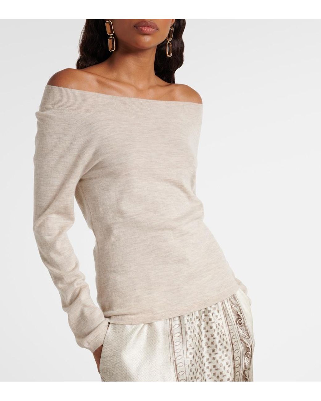 Max Mara White Faretra Off-Shoulder Cashmere Sweater
