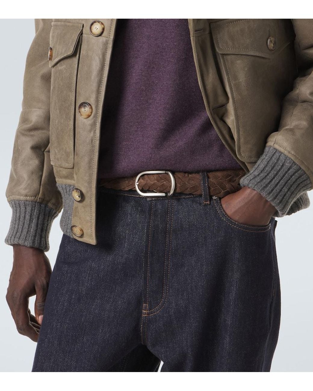Brunello Cucinelli Brown Braided Suede Belt for men