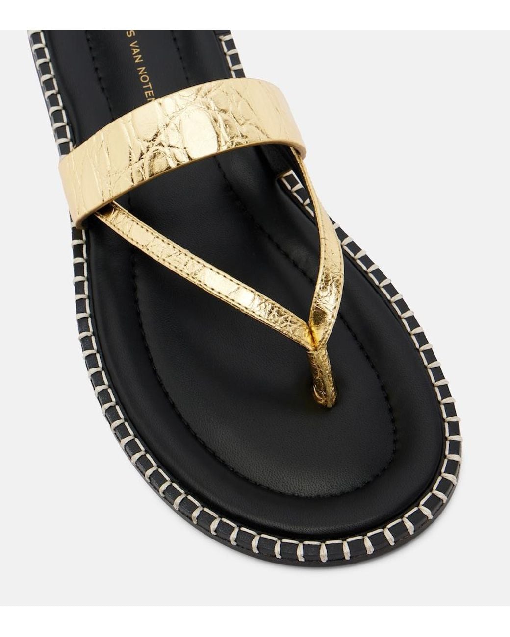 Dries Van Noten Black Croc-Effect Leather Thong Sandals