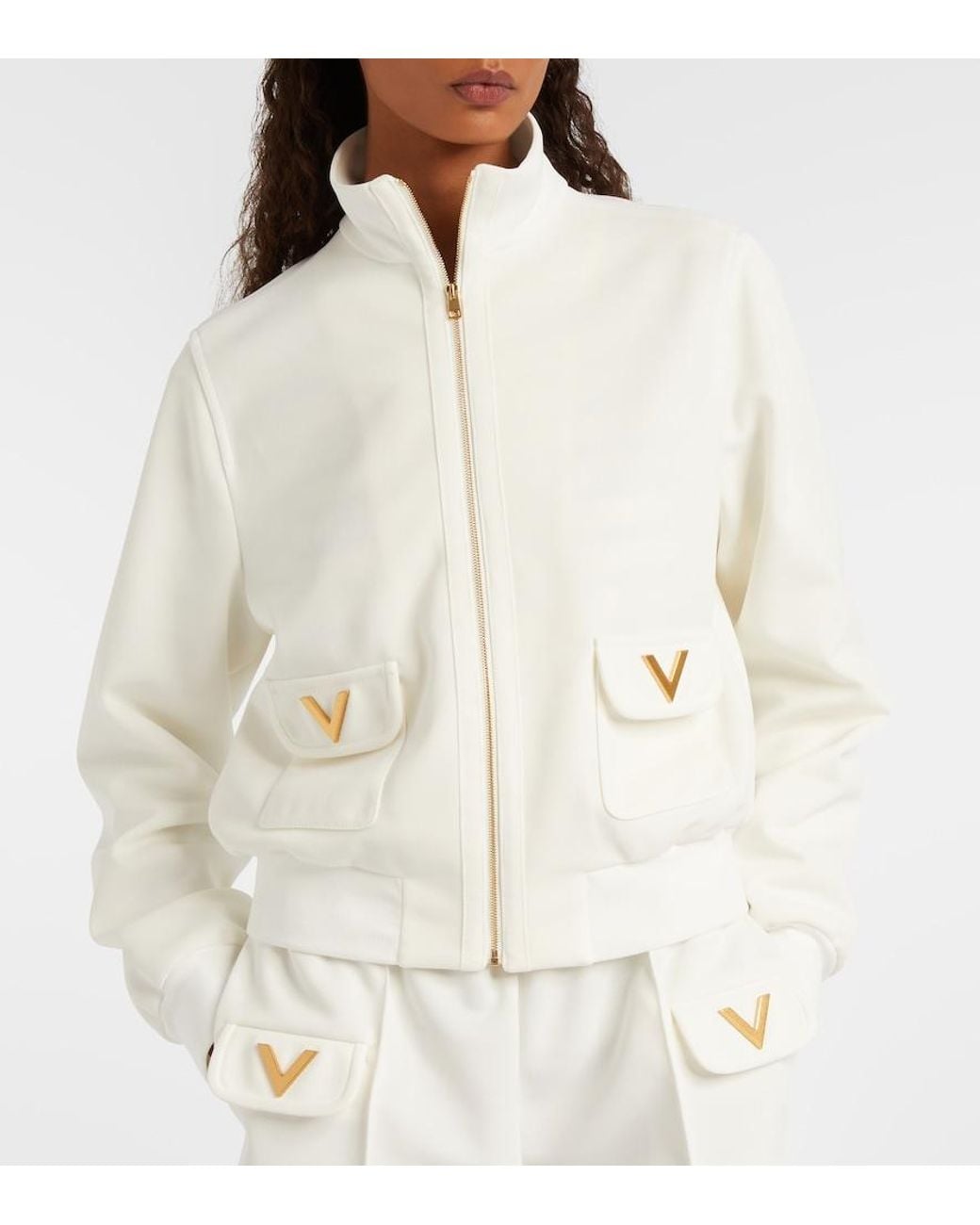 Valentino White Logo Jersey Zip-Up Sweatshirt