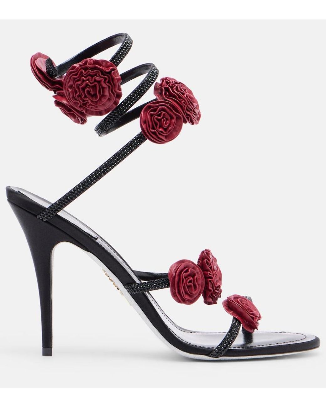Rene Caovilla Pink Cleo Floral-Applique Satin Sandals