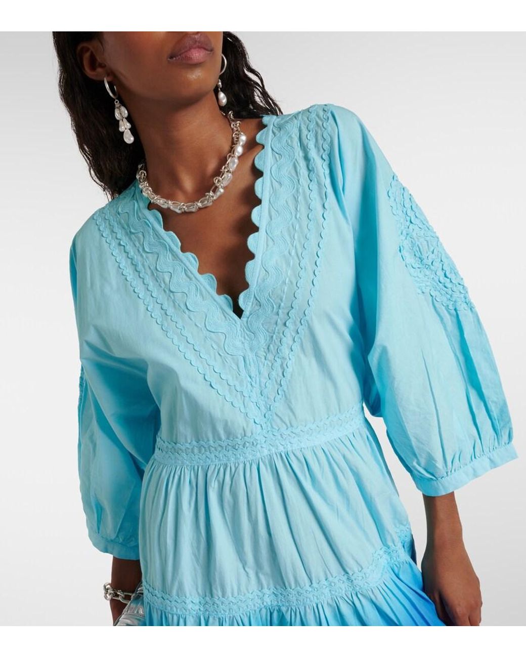 Juliet Dunn Blue Ombre Cotton Poplin Maxi Dress
