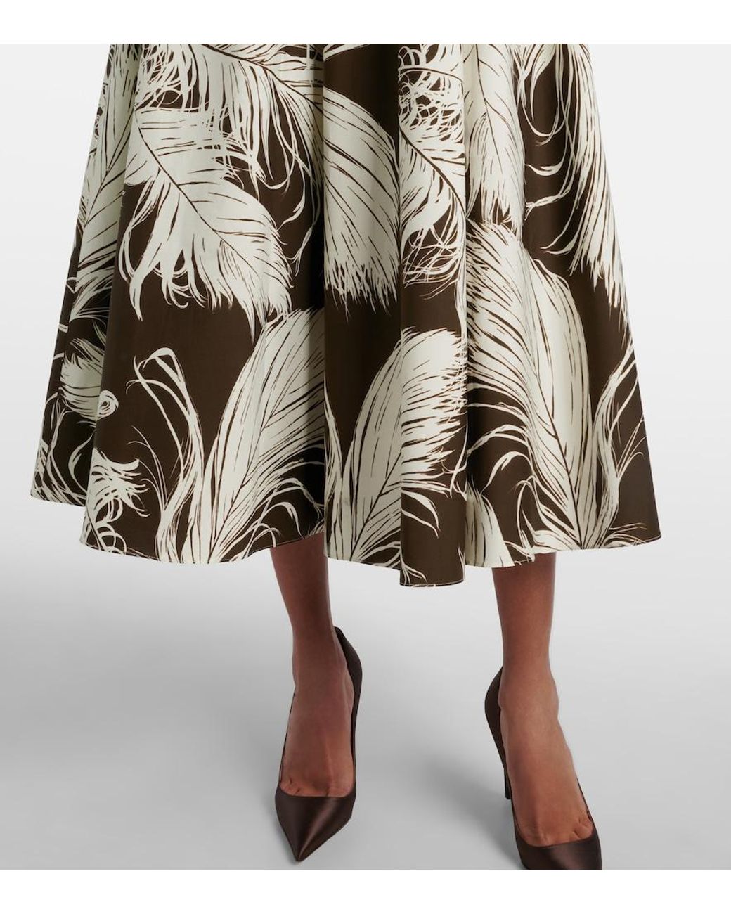 Oscar de la Renta Natural Printed Cotton-Blend Poplin Midi Dress