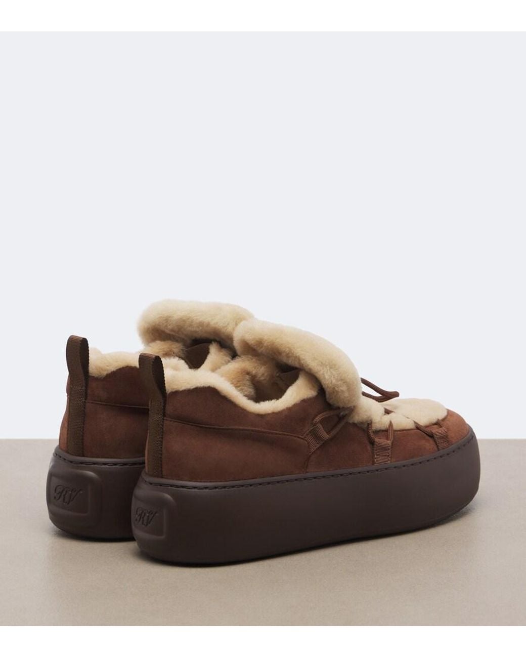 Roger Vivier Brown Viv' Up Shearling And Suede Sneakers