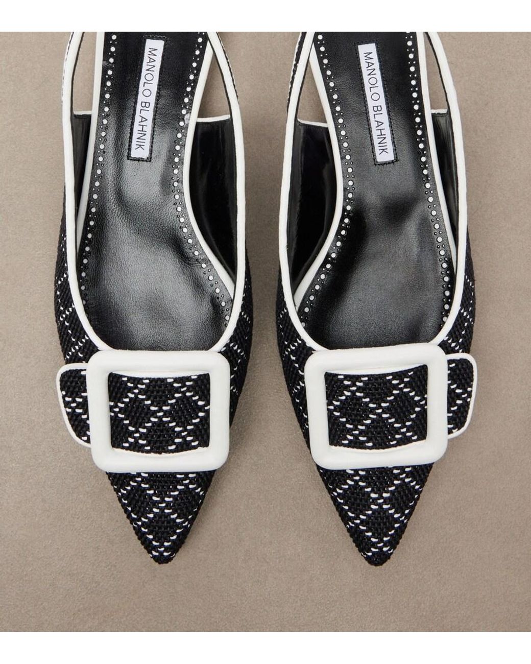 Manolo Blahnik Black Maylura Raffia-Effect Slingback Flats