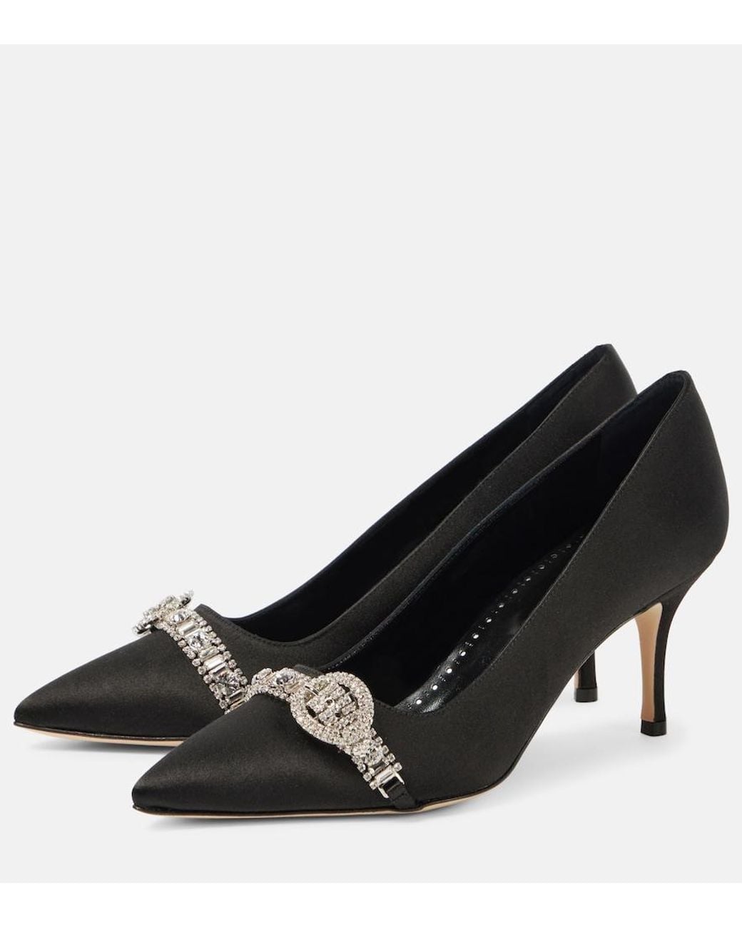 Manolo Blahnik Black Asa 70 Satin Pumps