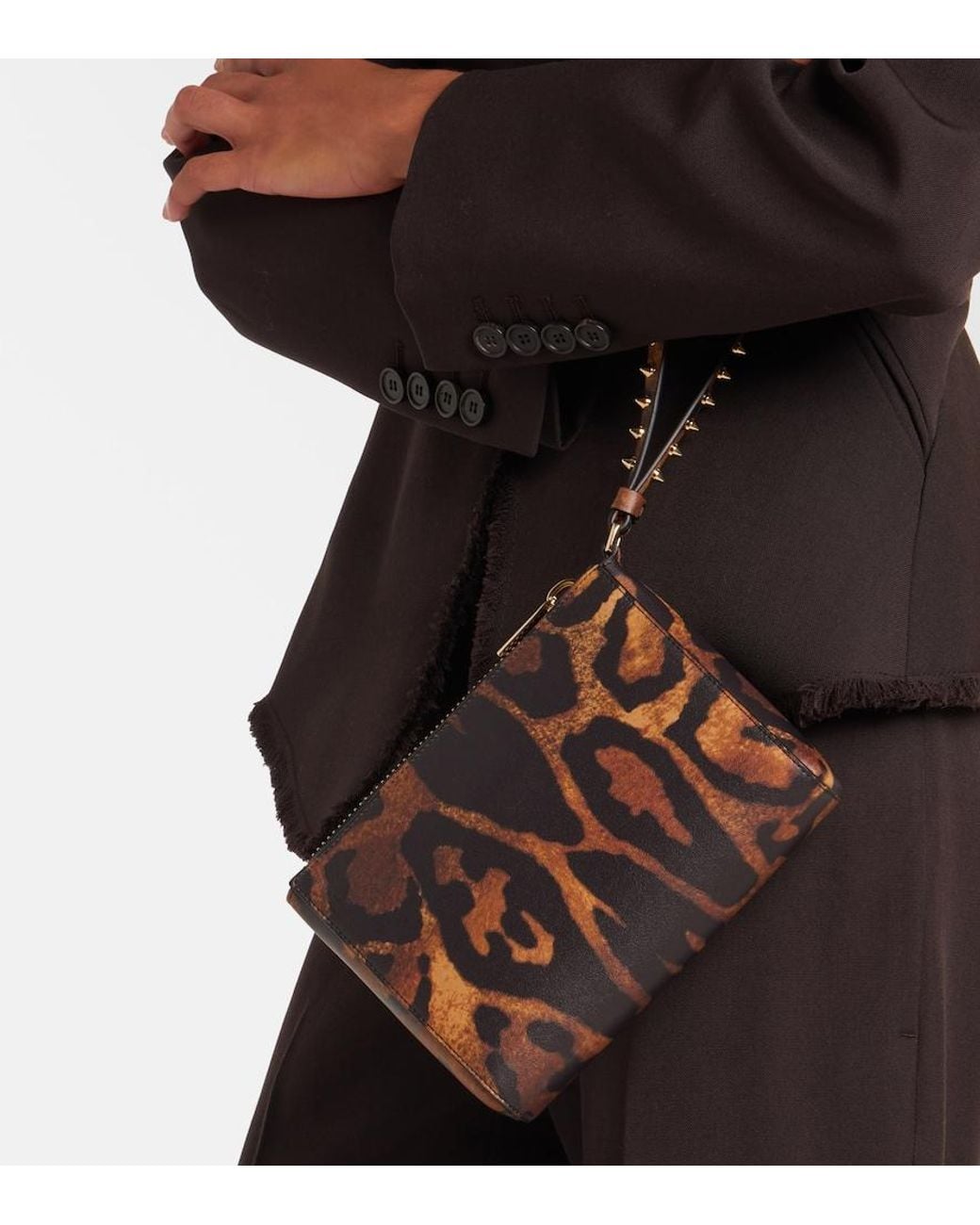 Christian Louboutin Black Cabata Small Leopard-Print Leather Pouch