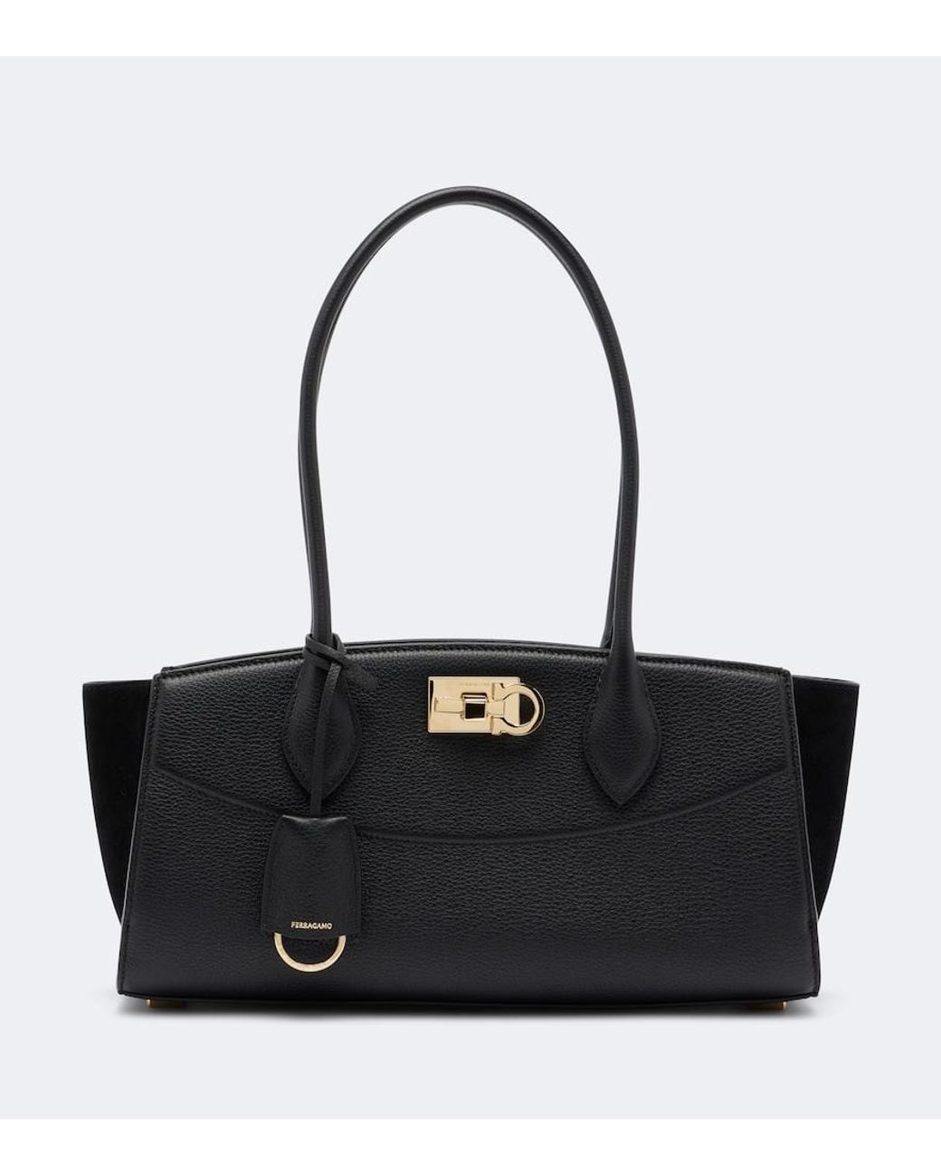 Ferragamo Black Studio East-West Small Leather Shoulder Bag