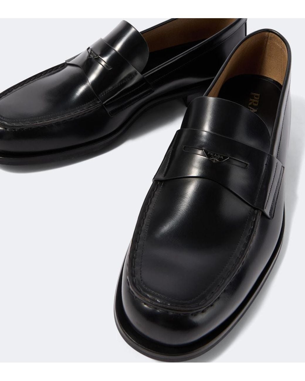 Prada Black Leather Penny Loafers for men