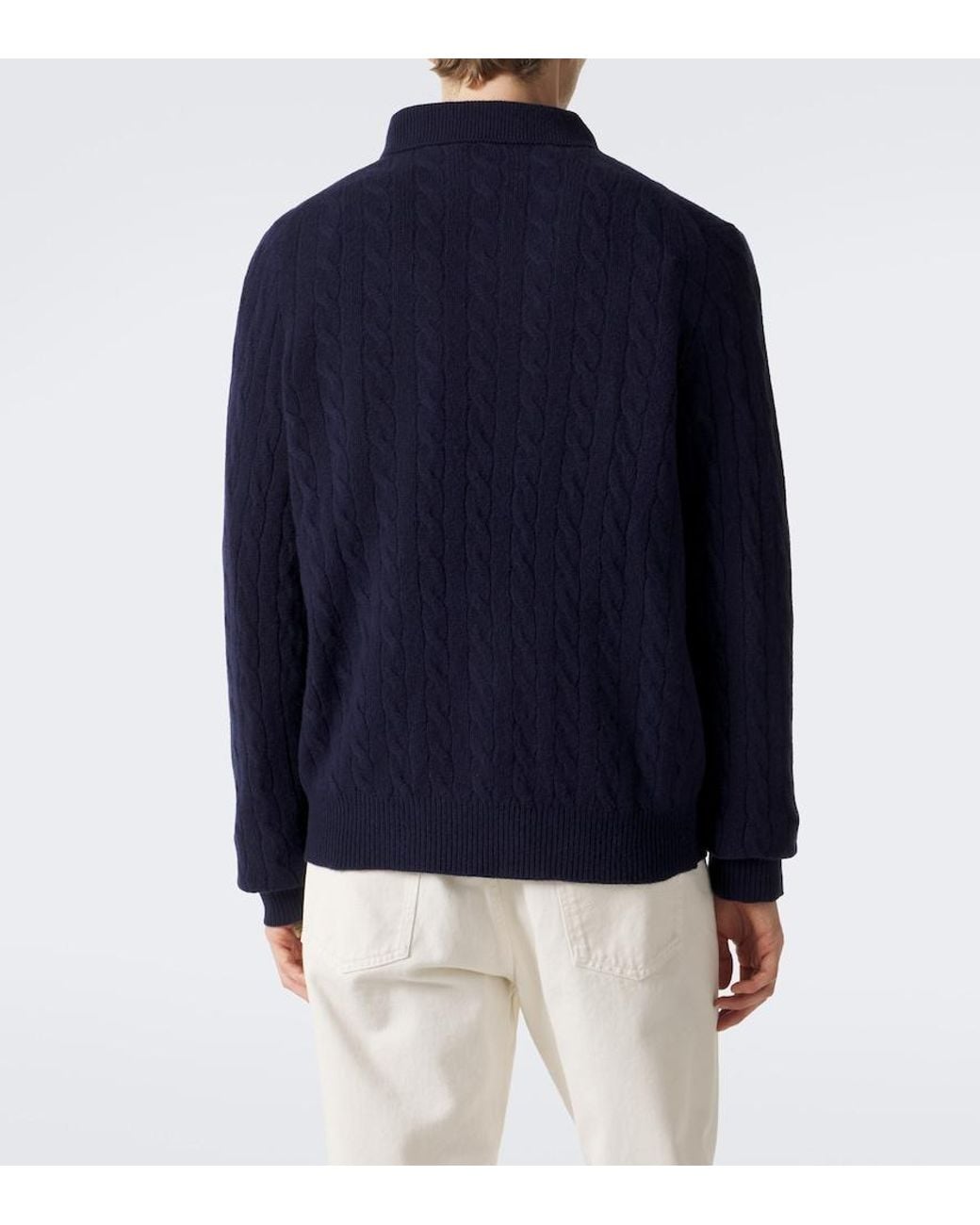Polo Ralph Lauren Blue Cable-Knit Wool And Cashmere Polo Sweater for men