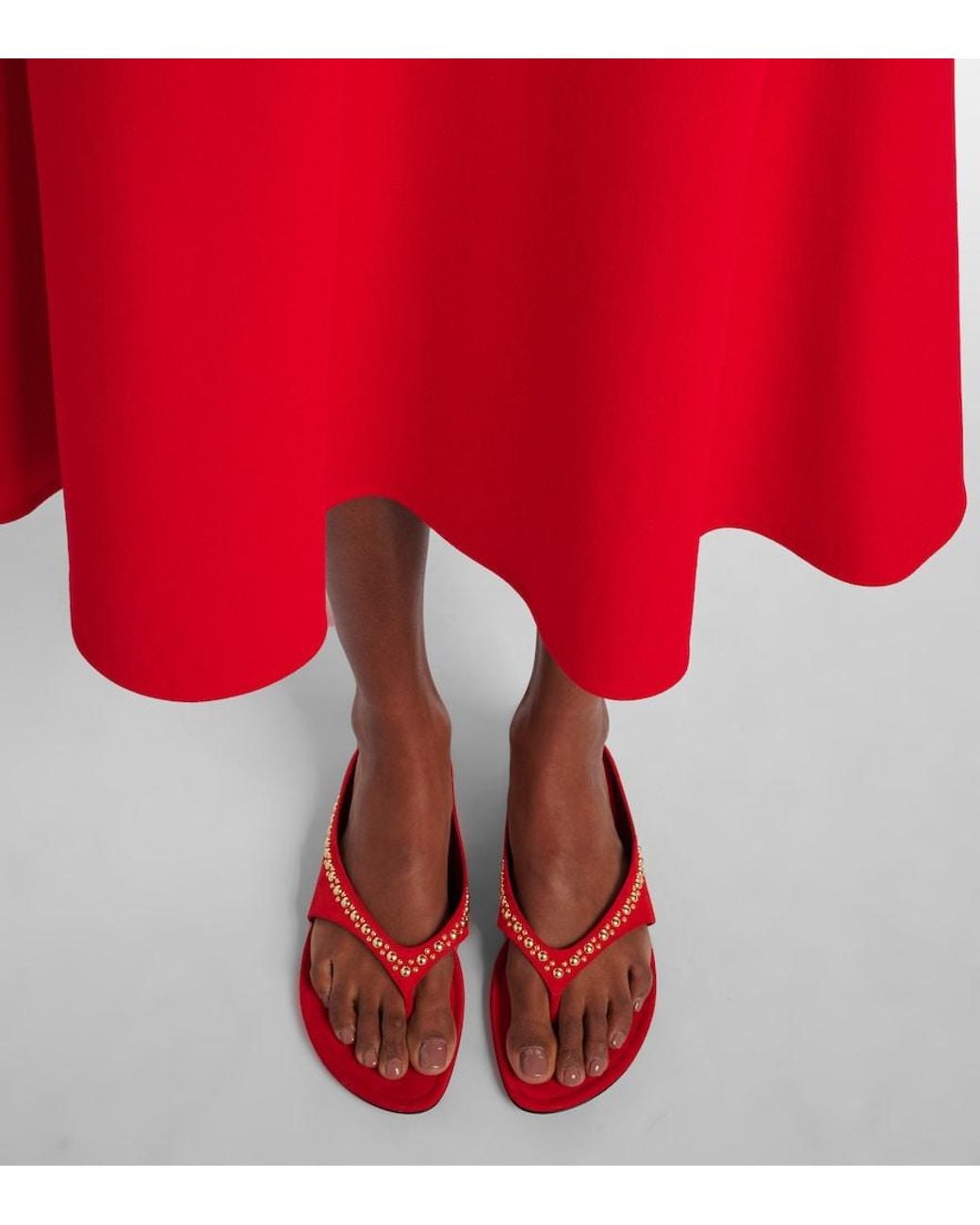 Herbert Levine Red Sunkissed Studded Suede Thong Sandals