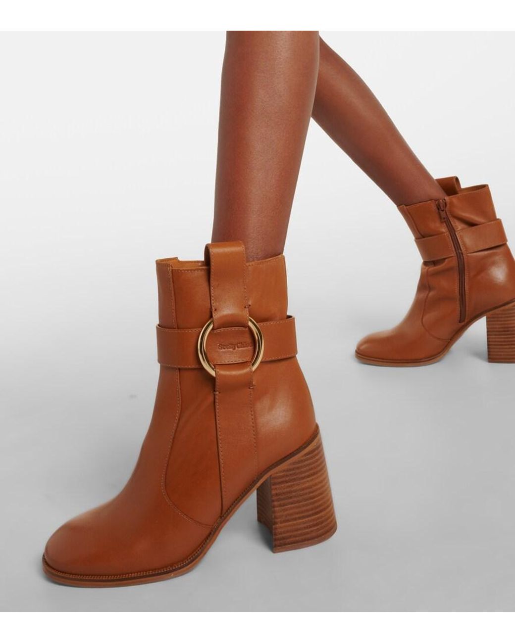 See By Chloé Brown New Ring 80 Leather Ankle Boots