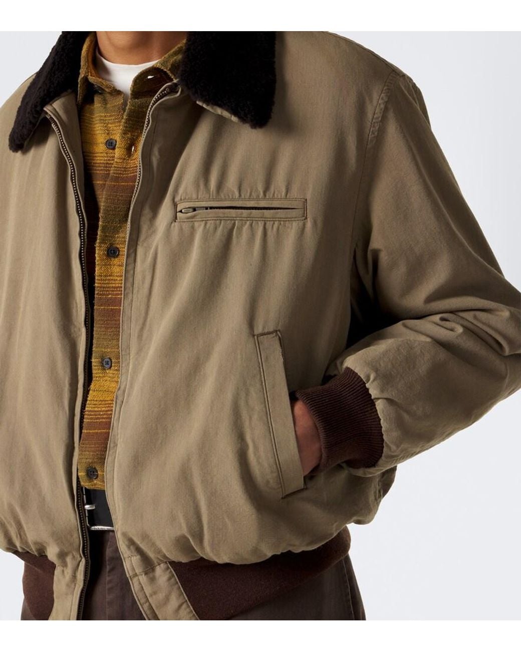 A.PRESSE Brown Teddy-Trimmed Cotton And Wool Blouson Jacket for men