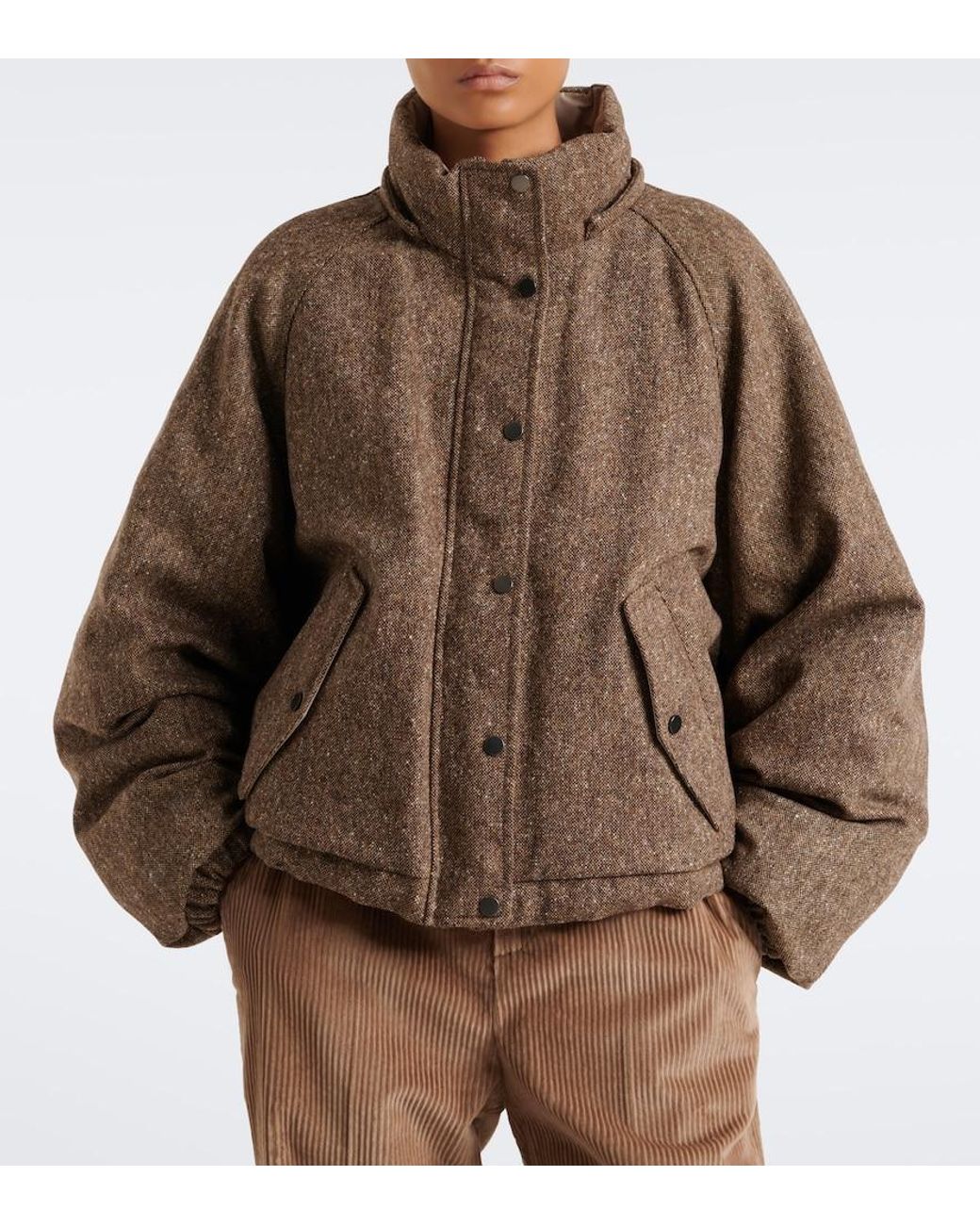 Brunello Cucinelli Brown Hooded Wool-Blend Down Jacket