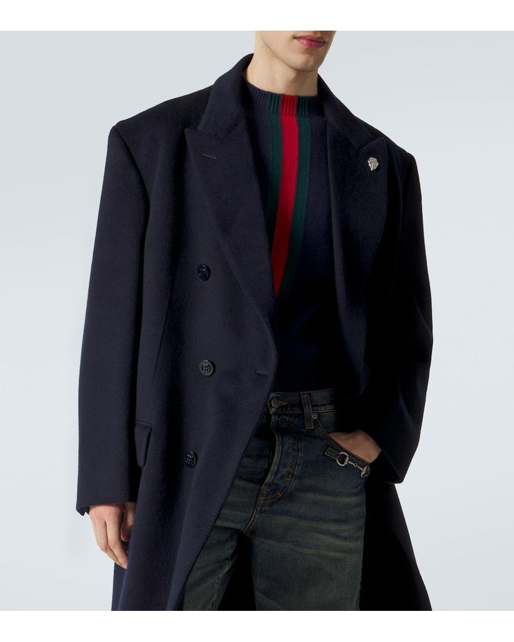 Gucci Blue Double-Breasted Cashmere Coat for men