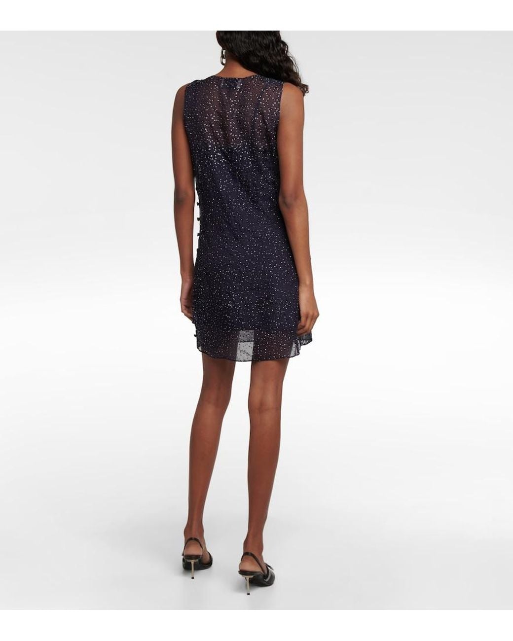 Coperni Blue Embellished Sheer Silk Minidress