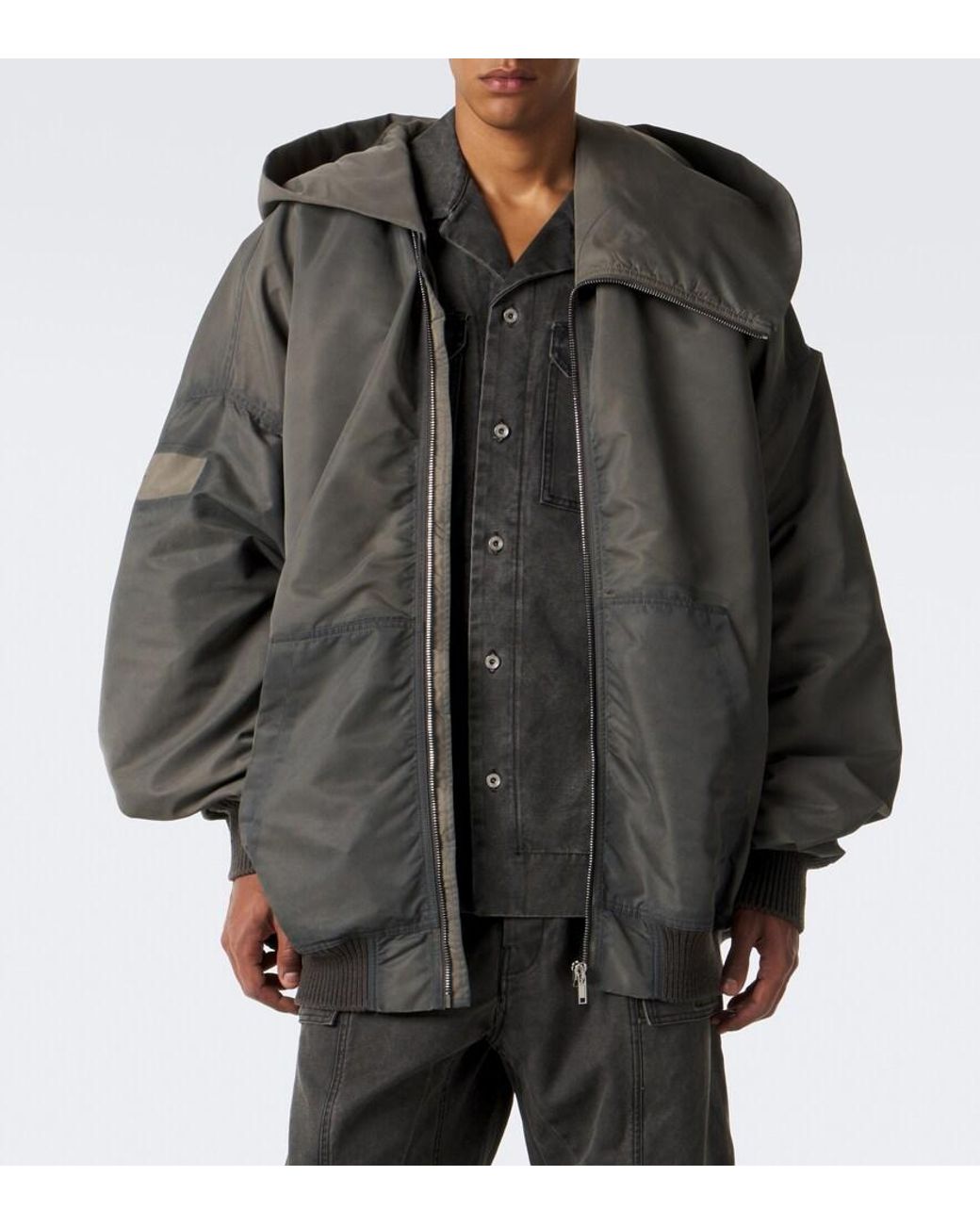 Rick Owens Gray Mountain Hun Satin Hooded Jacket for men