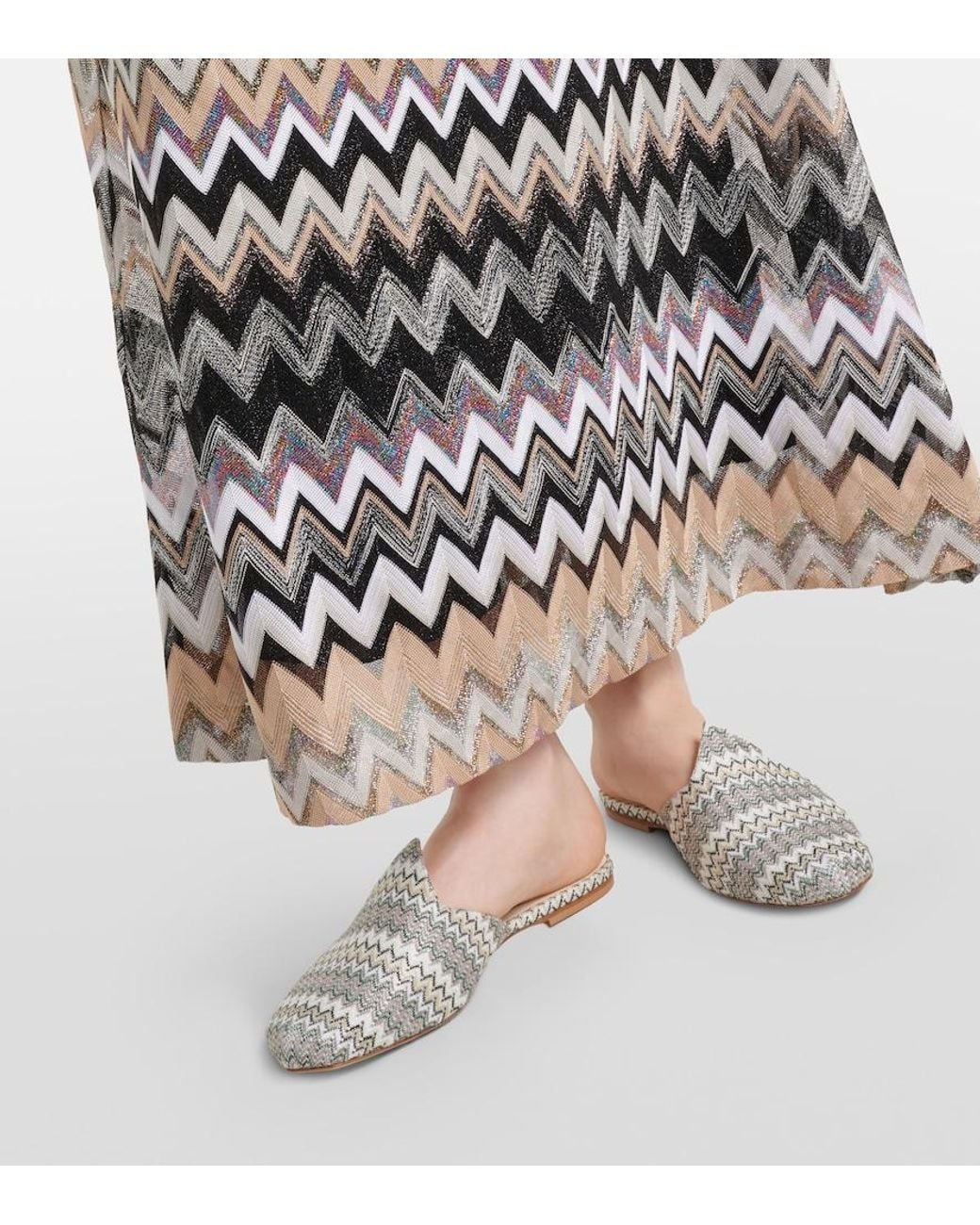 Missoni White Zig Zag Canvas Mules