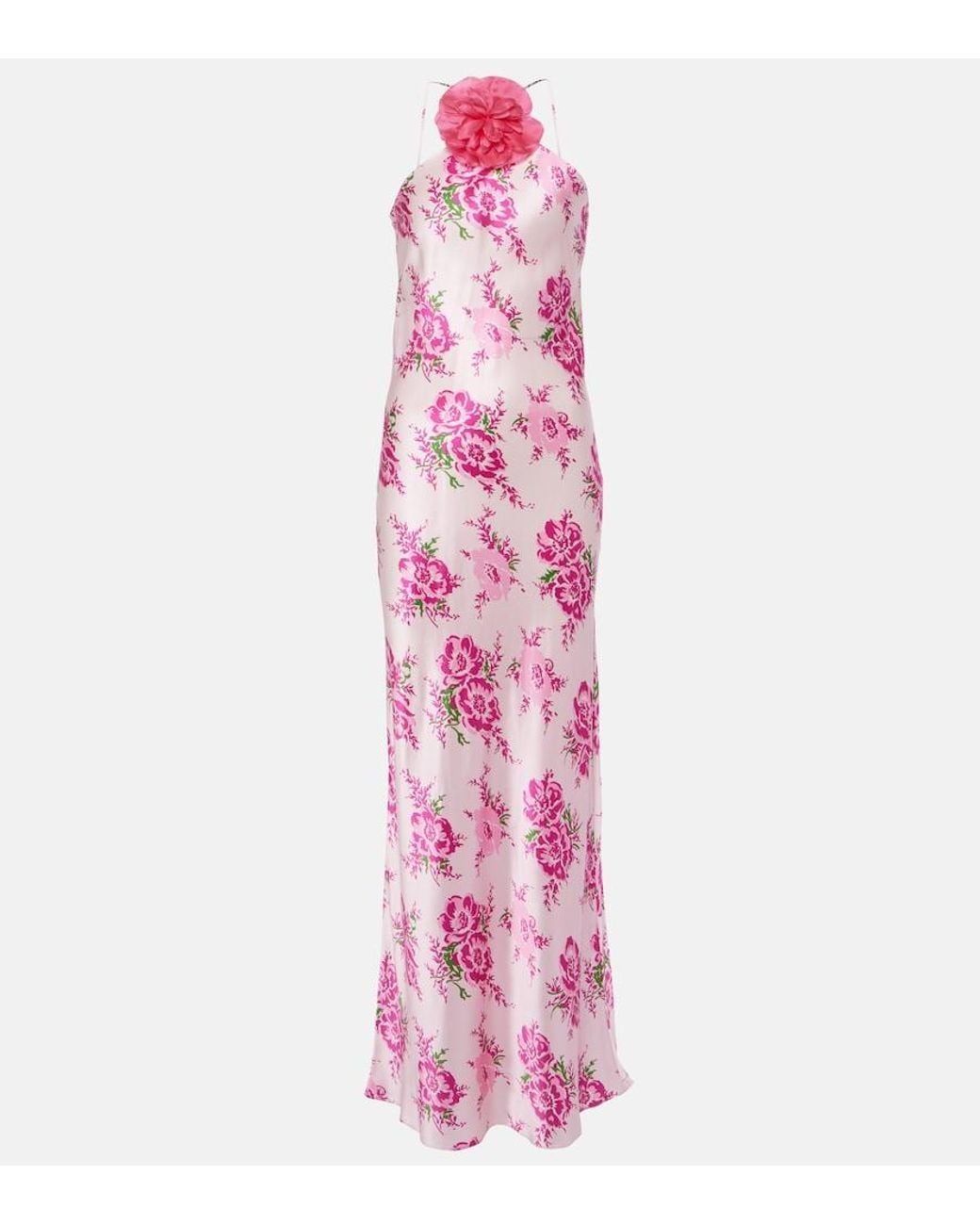 Rodarte Pink Floral-Applique Silk Maxi Dress