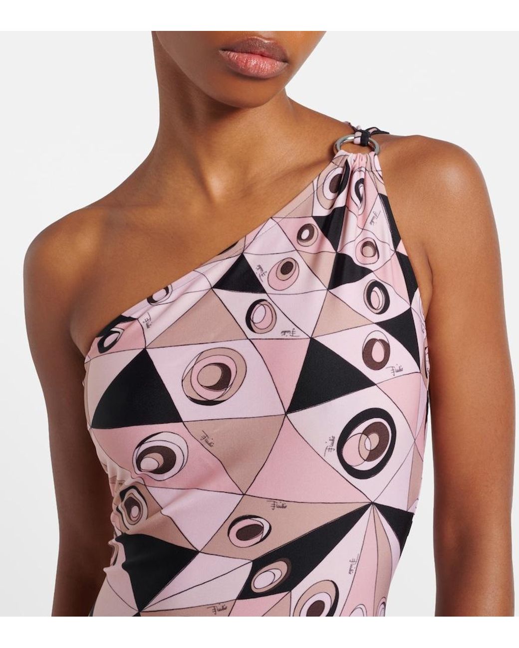Emilio Pucci Pink Occhi One-Shoulder Swimsuit