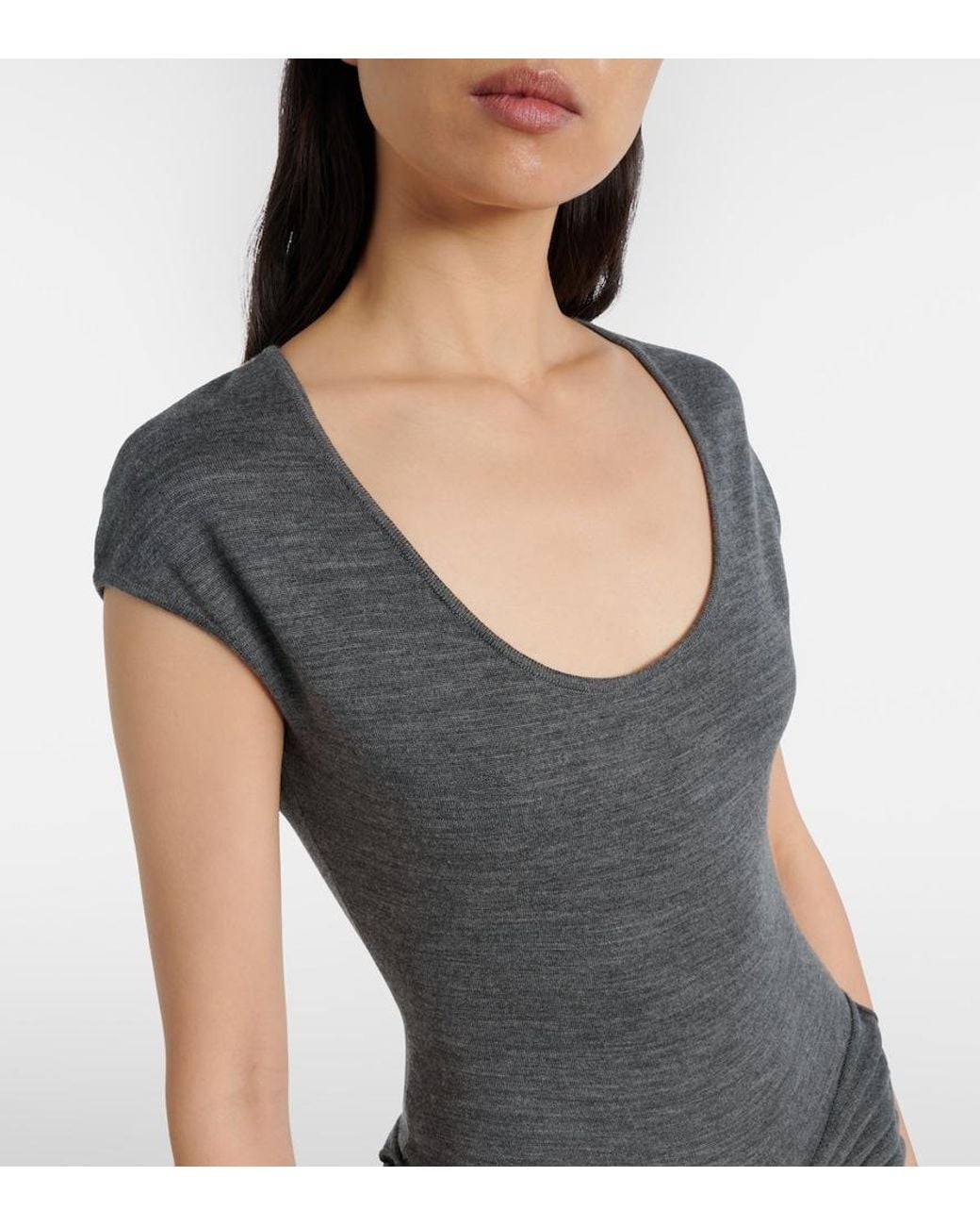 Alaïa Gray Sculpting Panel Wool Midi Dress
