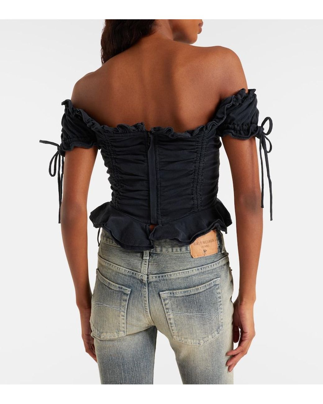 Balenciaga Black Gathered Cropped Top