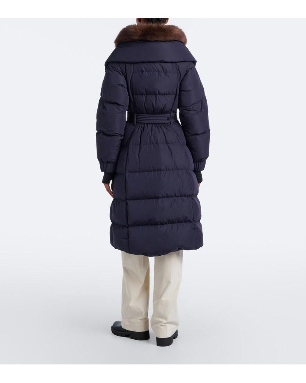 Moncler Blue Gelisette Shearling-Trimmed Down Coat