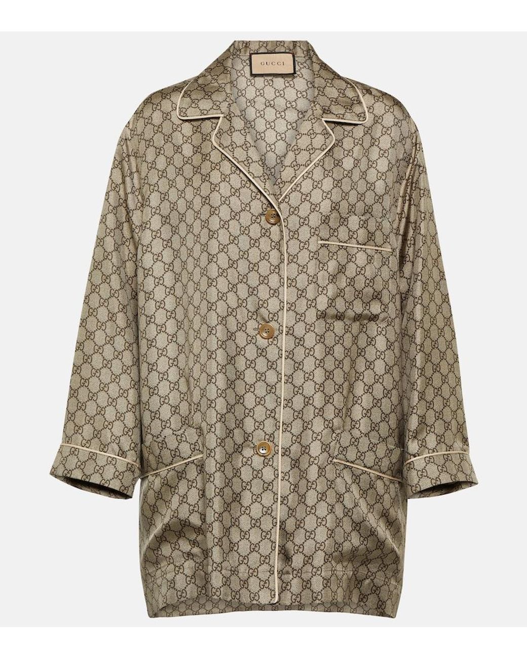 Gucci Brown Silk-Satin Jacquard Shirt