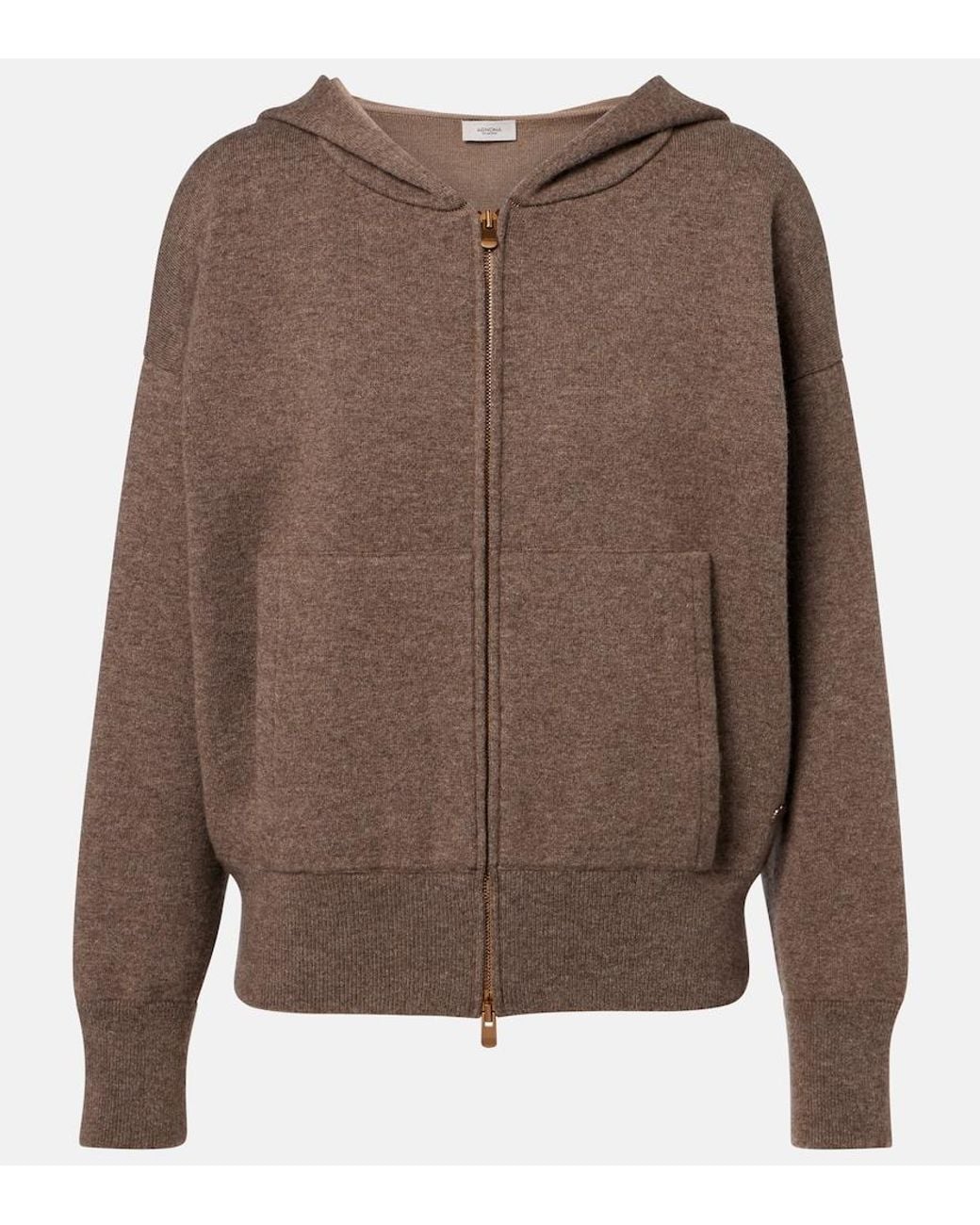 Agnona Brown Cashmere, Wool, And Silk Hoodie