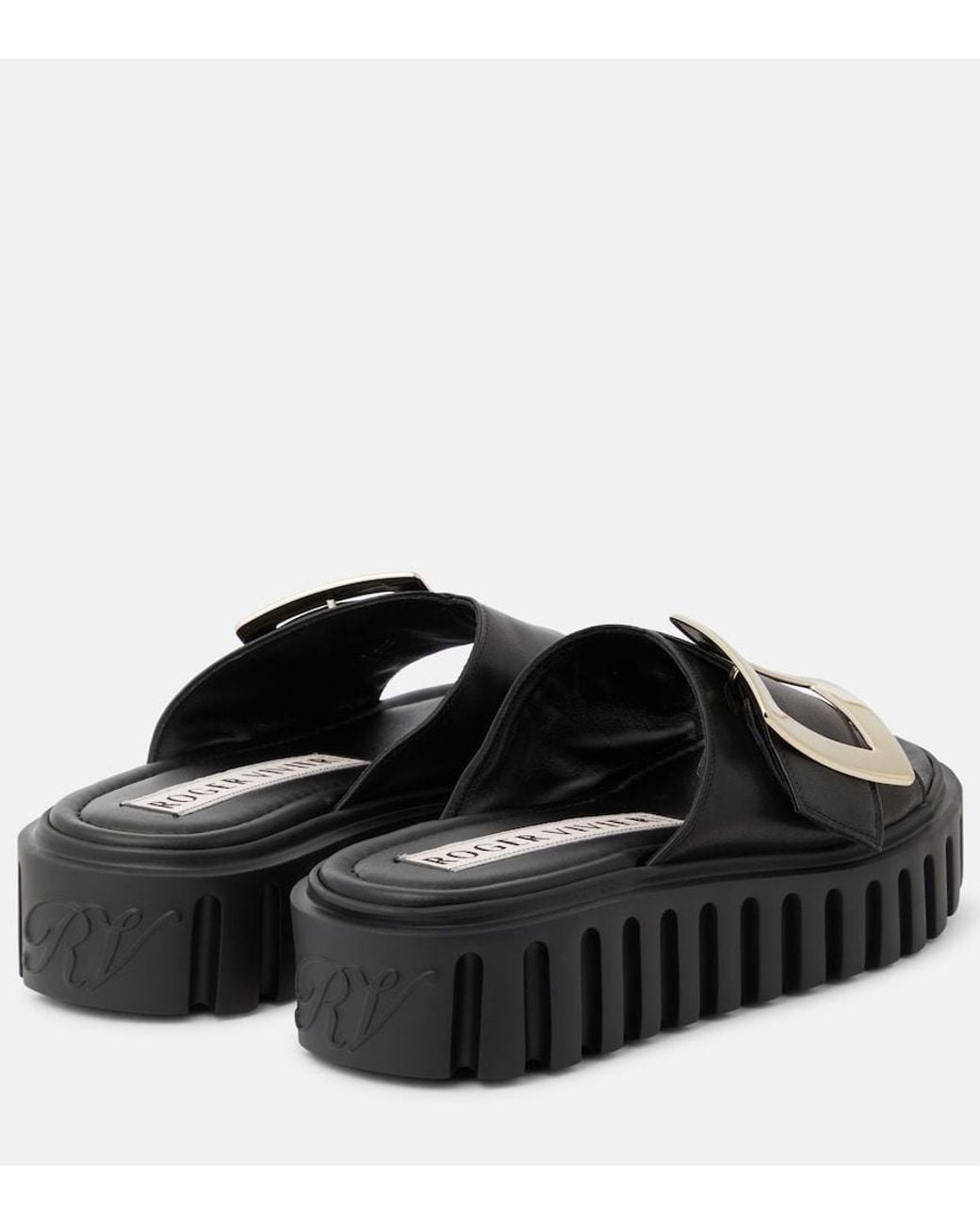 Roger Vivier Black Viv' Go Thick Leather Mules