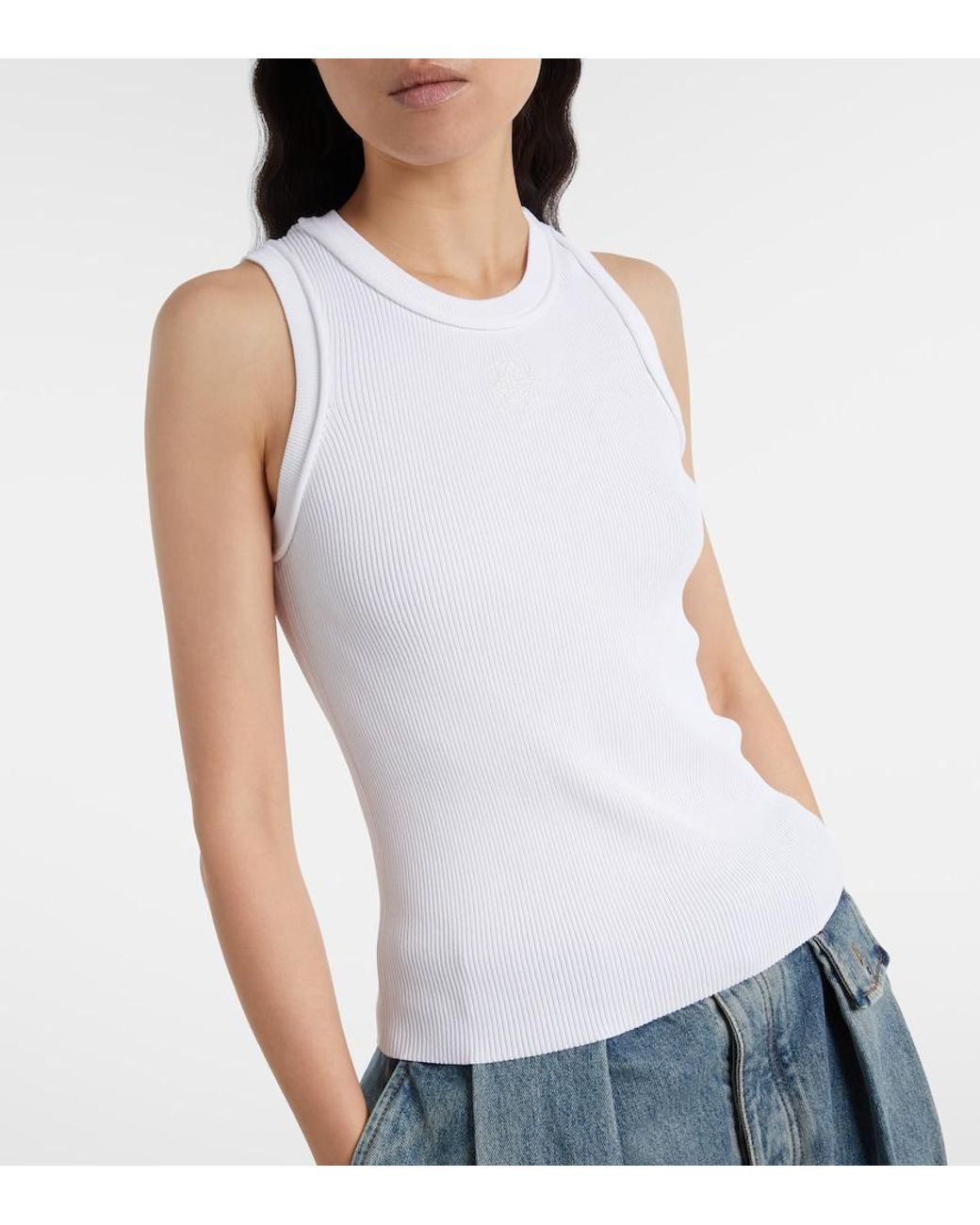 Loewe White Anagram Ribbed-Knit Tank Top