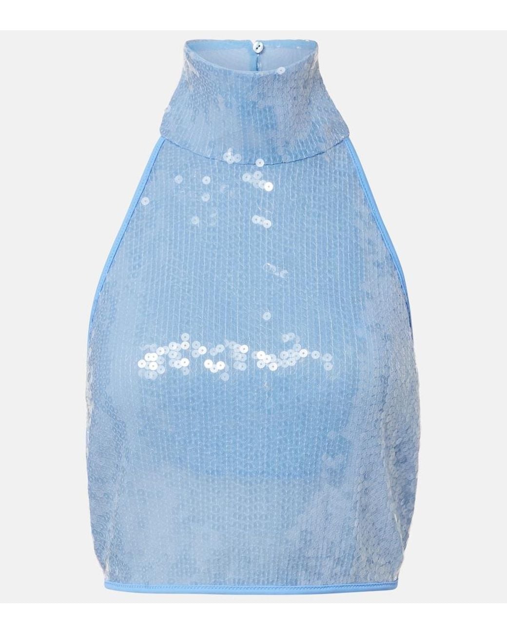 Oseree Blue Sequined Halterneck Crop Top