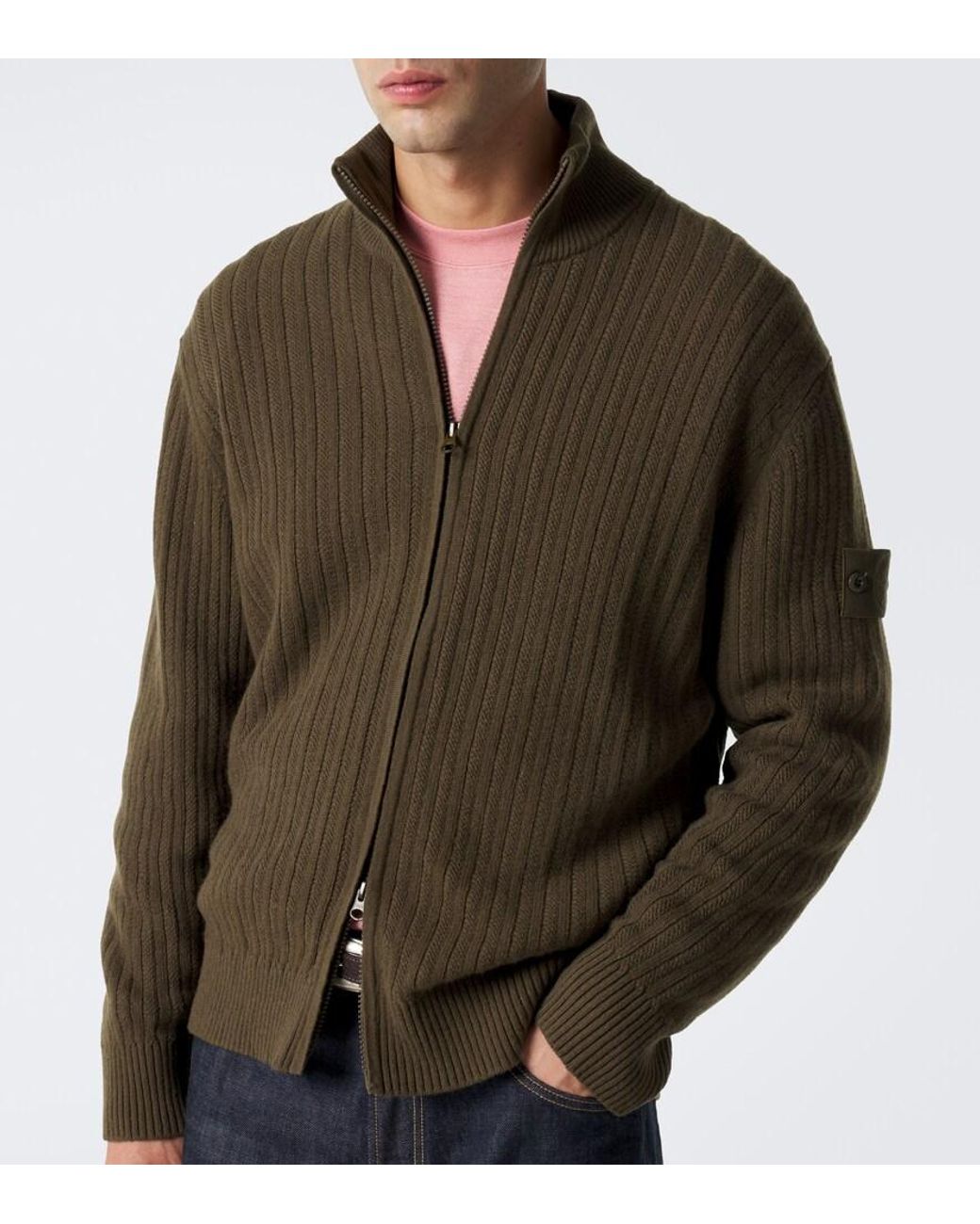 Stone Island Green Compass Wool And Cashmere Cardigan for men
